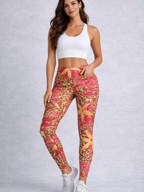 Nike Bright Floral & Animal Print Leggings in Pink, Orange & Brown(no pockets)